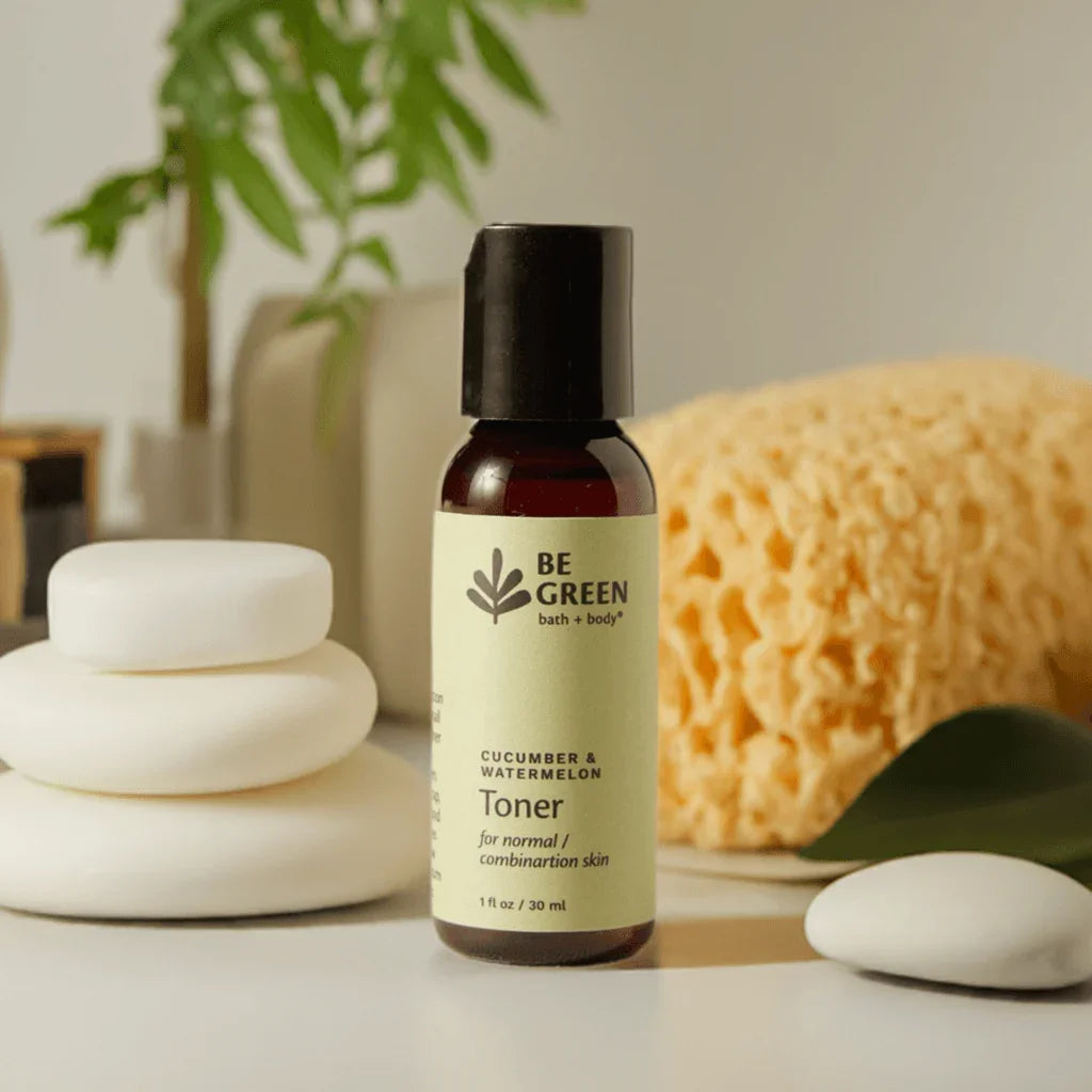 EWG Verified trial or travel size skin toner in a spa setting
