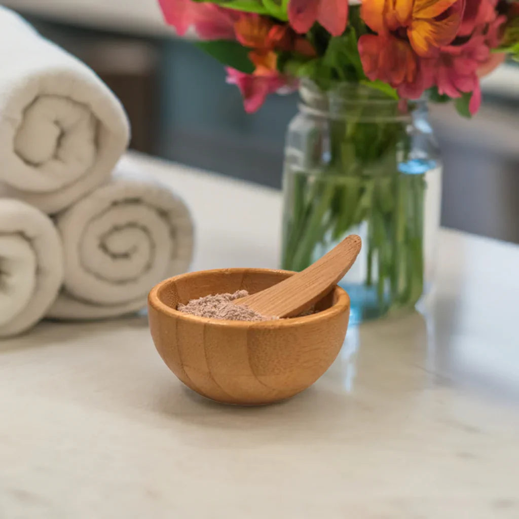Tiny bamboo mixing bowl for skincare routine