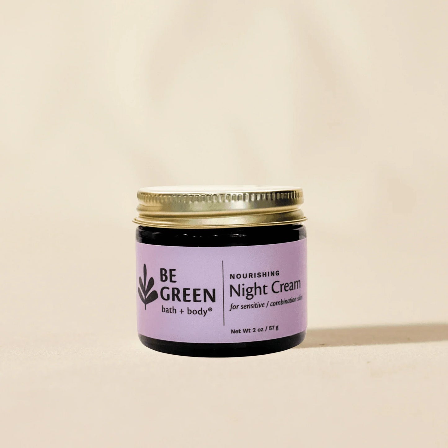 EWG Verified Non toxic night cream for sensitive skin in an eco-friendly amber glass jar with metal lid