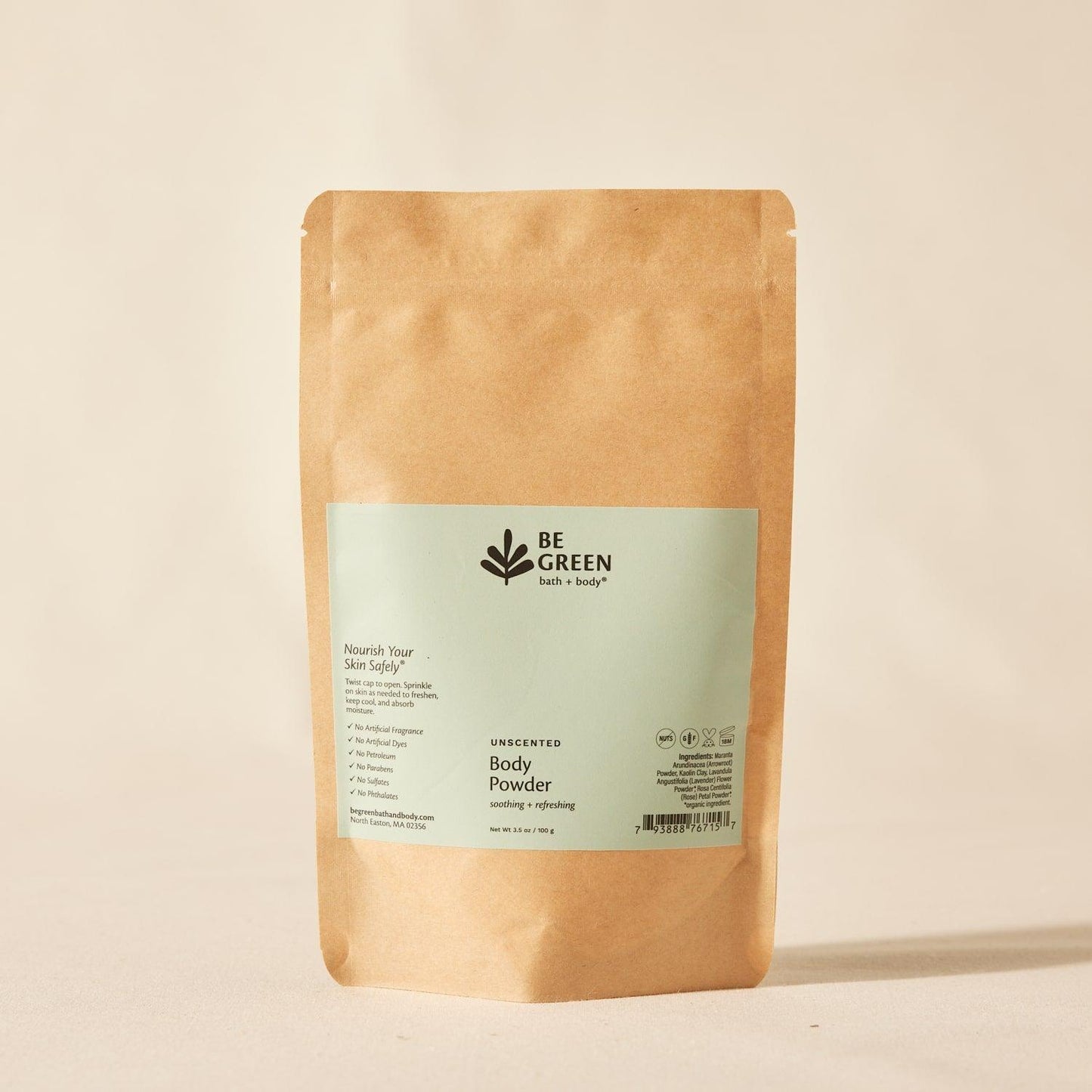 Unscented talc free body powder refill pouch