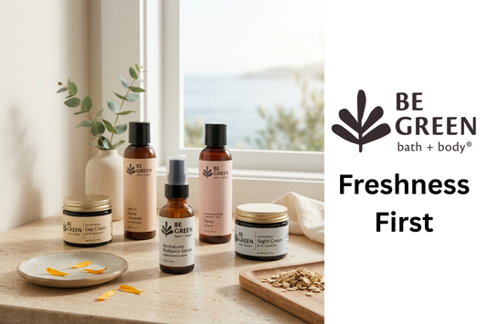 Image of five Be Green products in front of a window