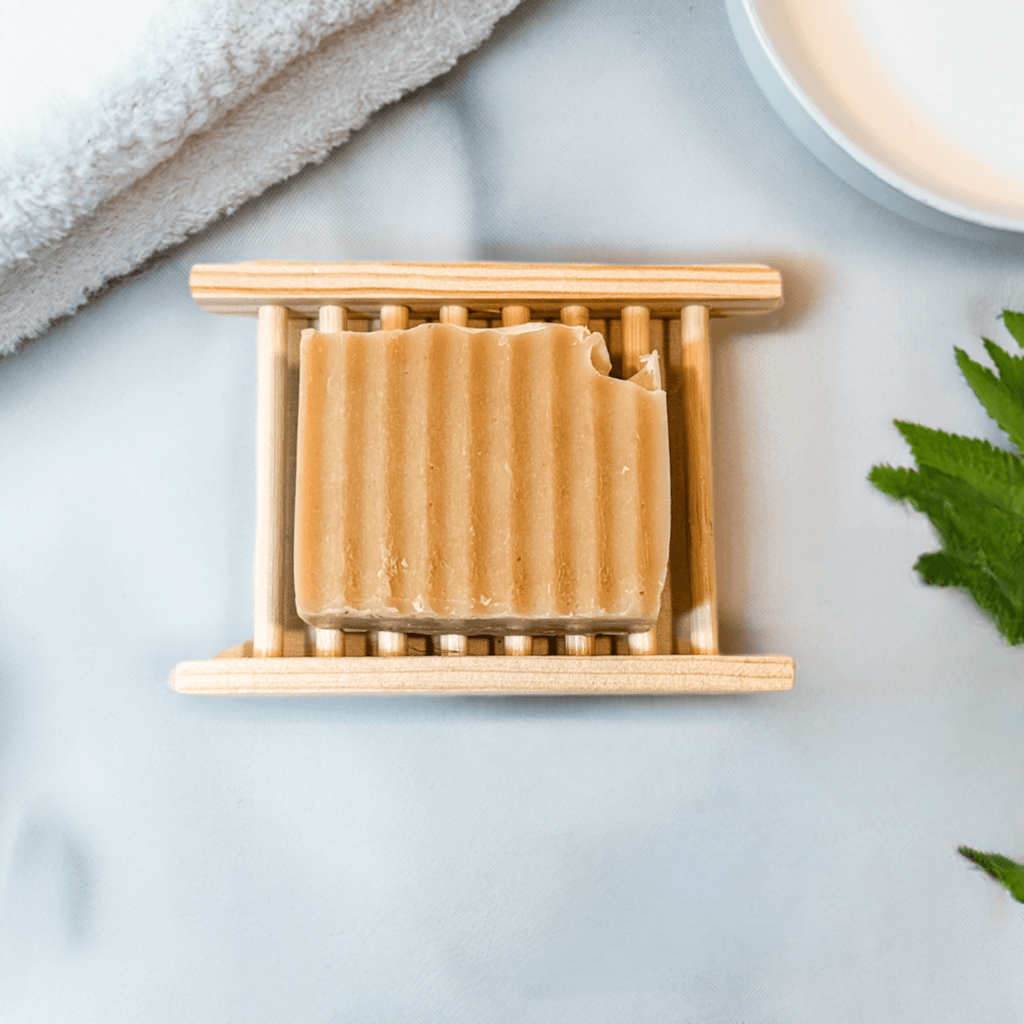 Draining soap dish made from bamboo for goat's milk soap