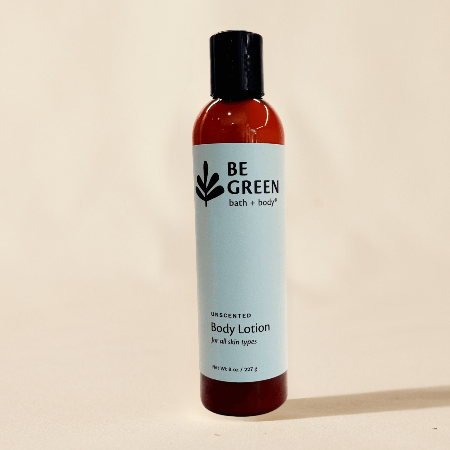EWG Verified natural unscented body lotion for all skin types in an amber bottle