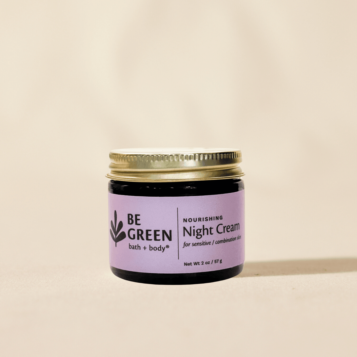 EWG Verified Non toxic night cream for sensitive skin in an eco-friendly amber glass jar with metal lid