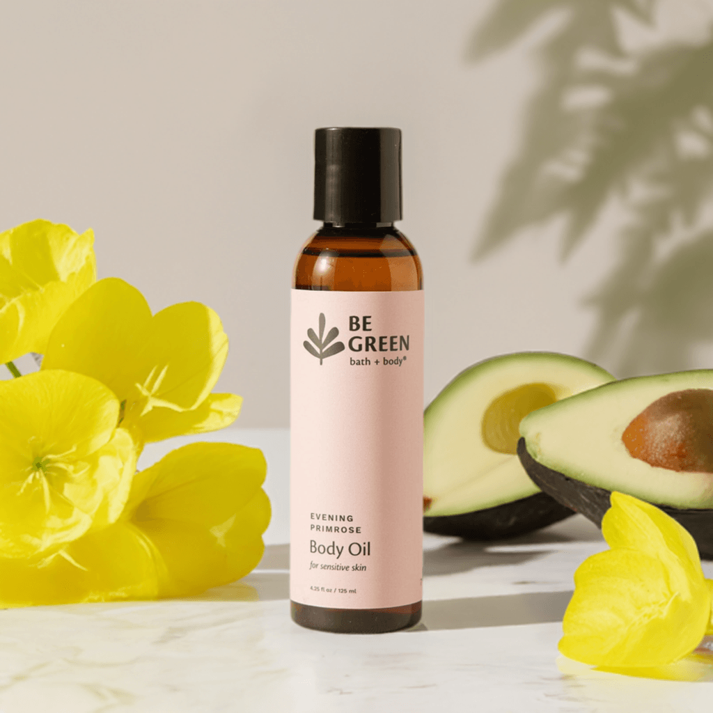 EWG Verified Evening Primrose Body oil with avocado oil for soothing skin conditions