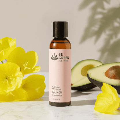 EWG Verified Evening Primrose Body oil with avocado oil for soothing skin conditions