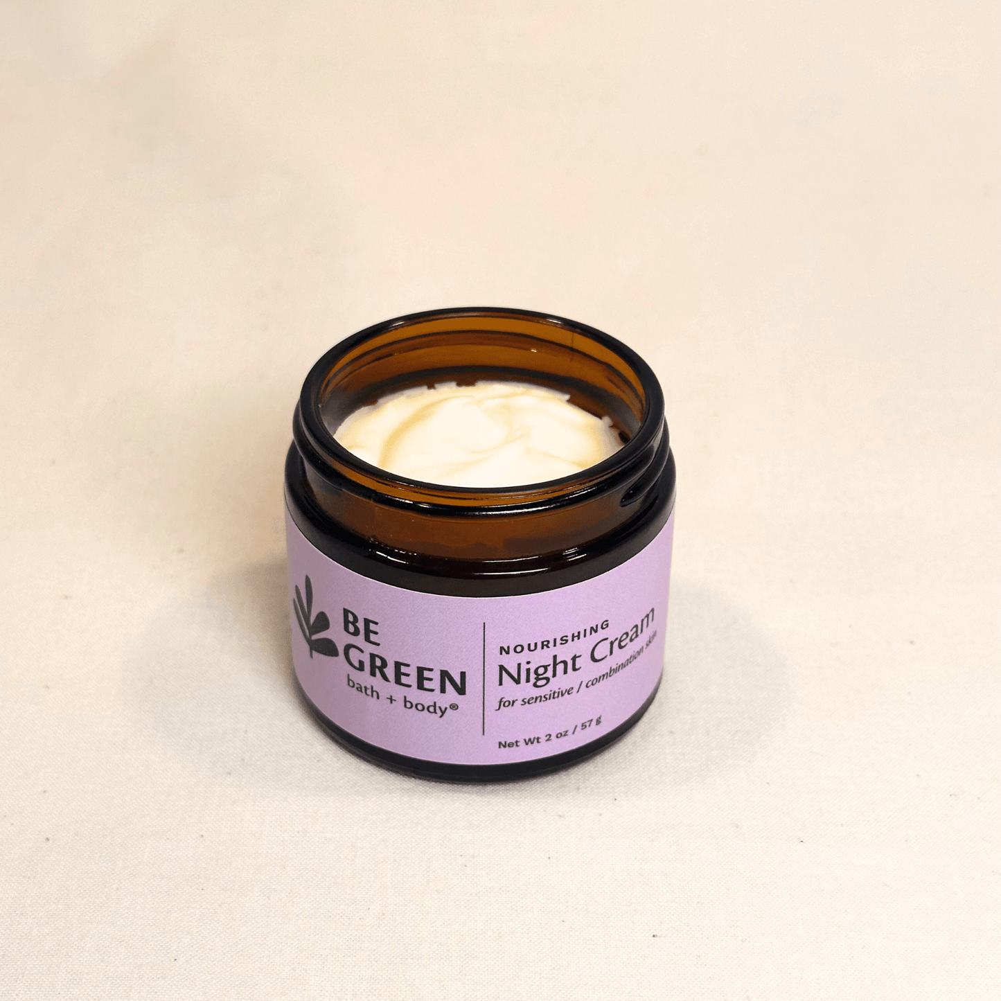 Natural night cream for sensitive skin open amber glass jar
