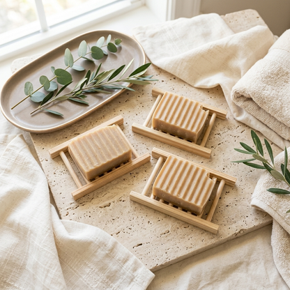 Bamboo Soap Dish with Ladder Drainage