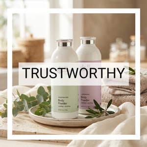 Be Green body powders with a headline of "trustworthy"