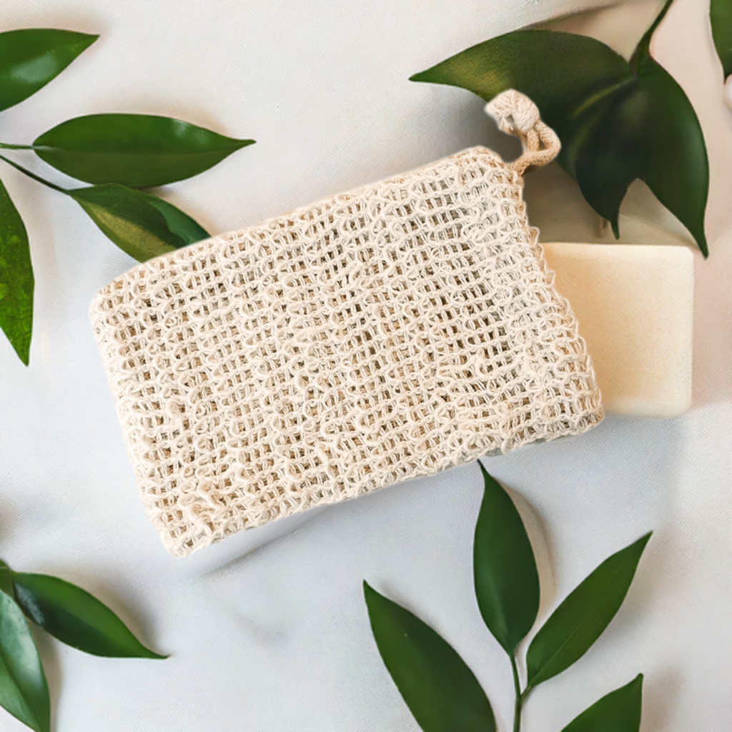 Drawstring soap saver bag made from eco-friendly sisal fiber