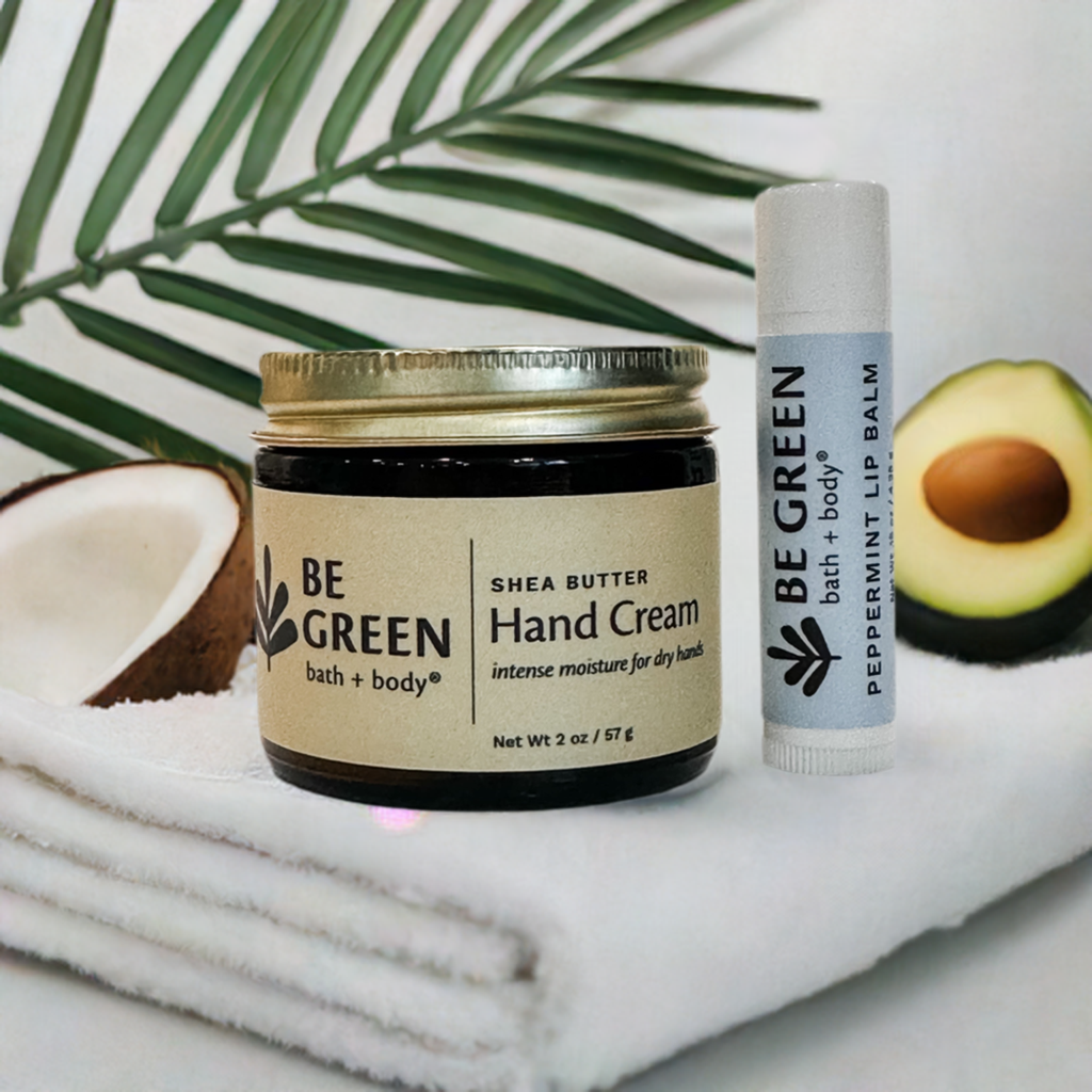 Non-toxic hand cream and lip balm green beauty gift set