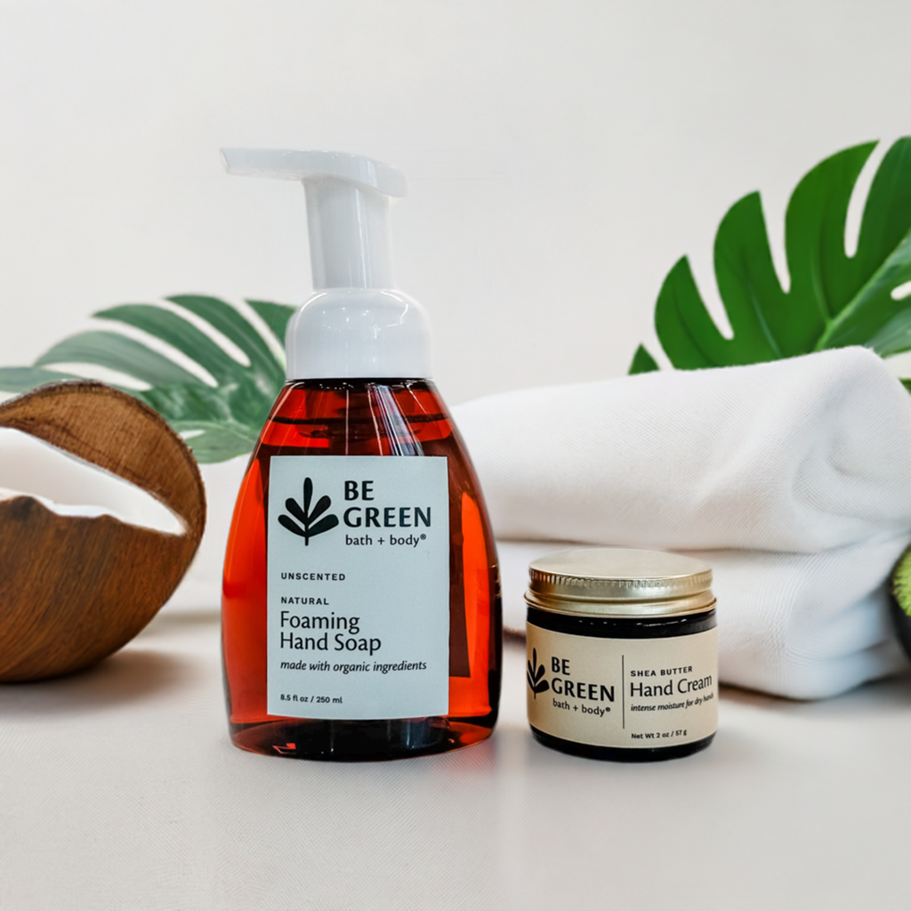 Affordable green beauty gift- hand soap and hand cream.