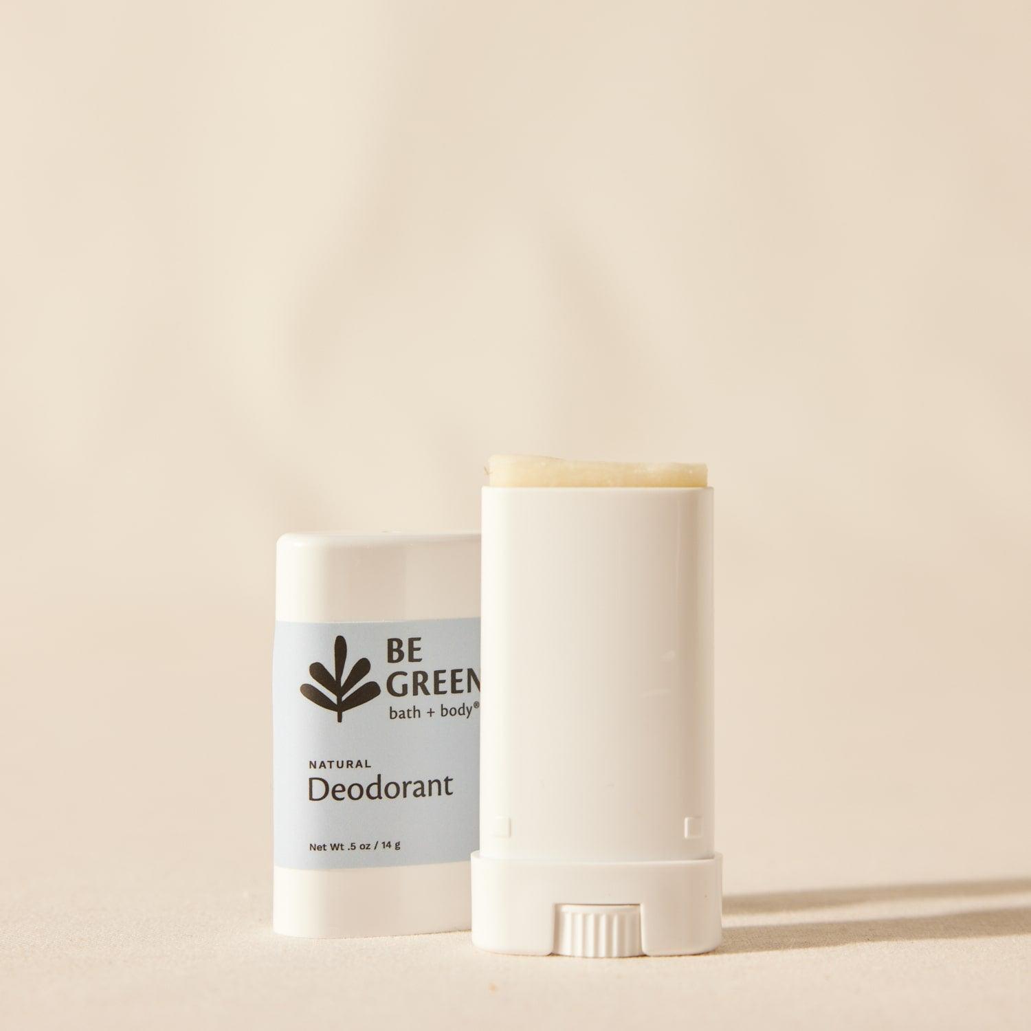 Travel size deodorant with cap removed.