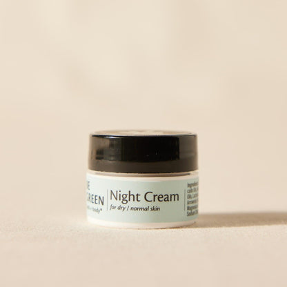 Trial size night cream for dry and normal skin.  EWG Verified and made with organic ingredients.