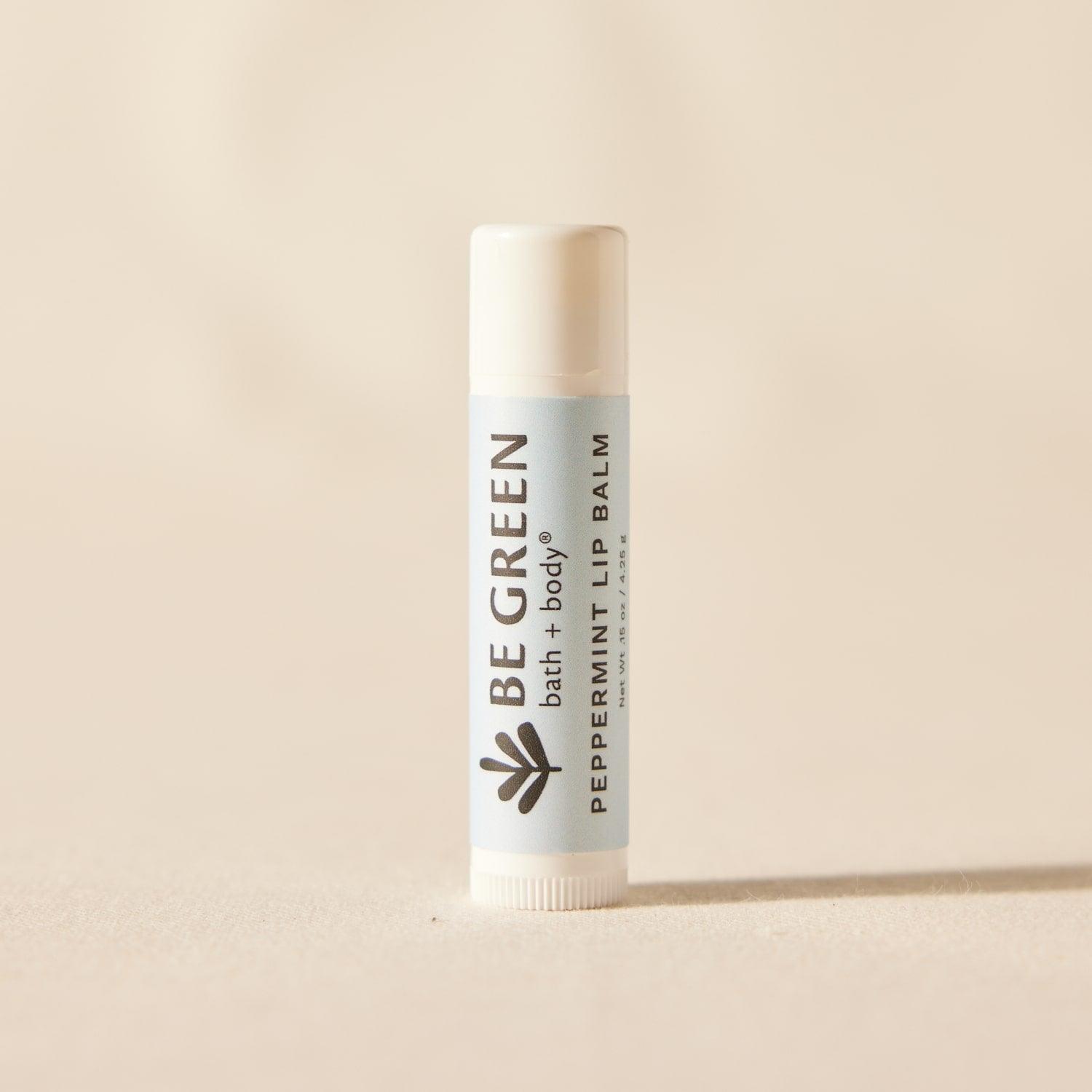 Non toxic peppermint lip balm with zinc oxide and organic peppermint oil.